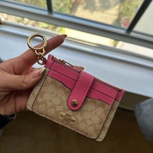 Coach Pink and Tan Key Card Holder